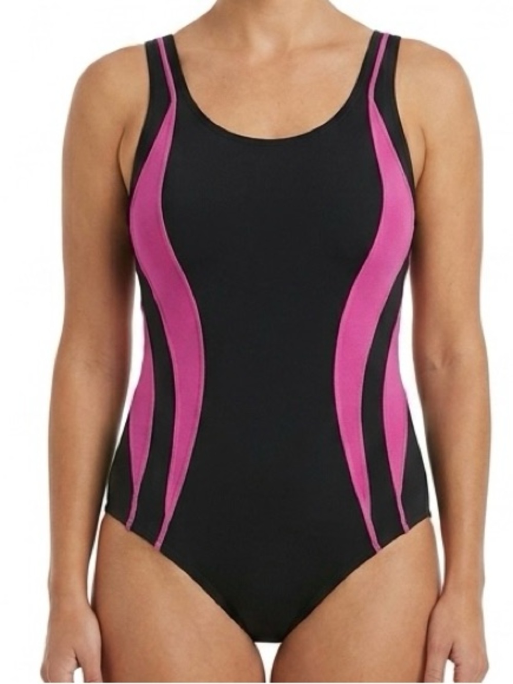 Gabar | Black & Pink One-Piece Swim Suit with Built In Bra Figure Hugging